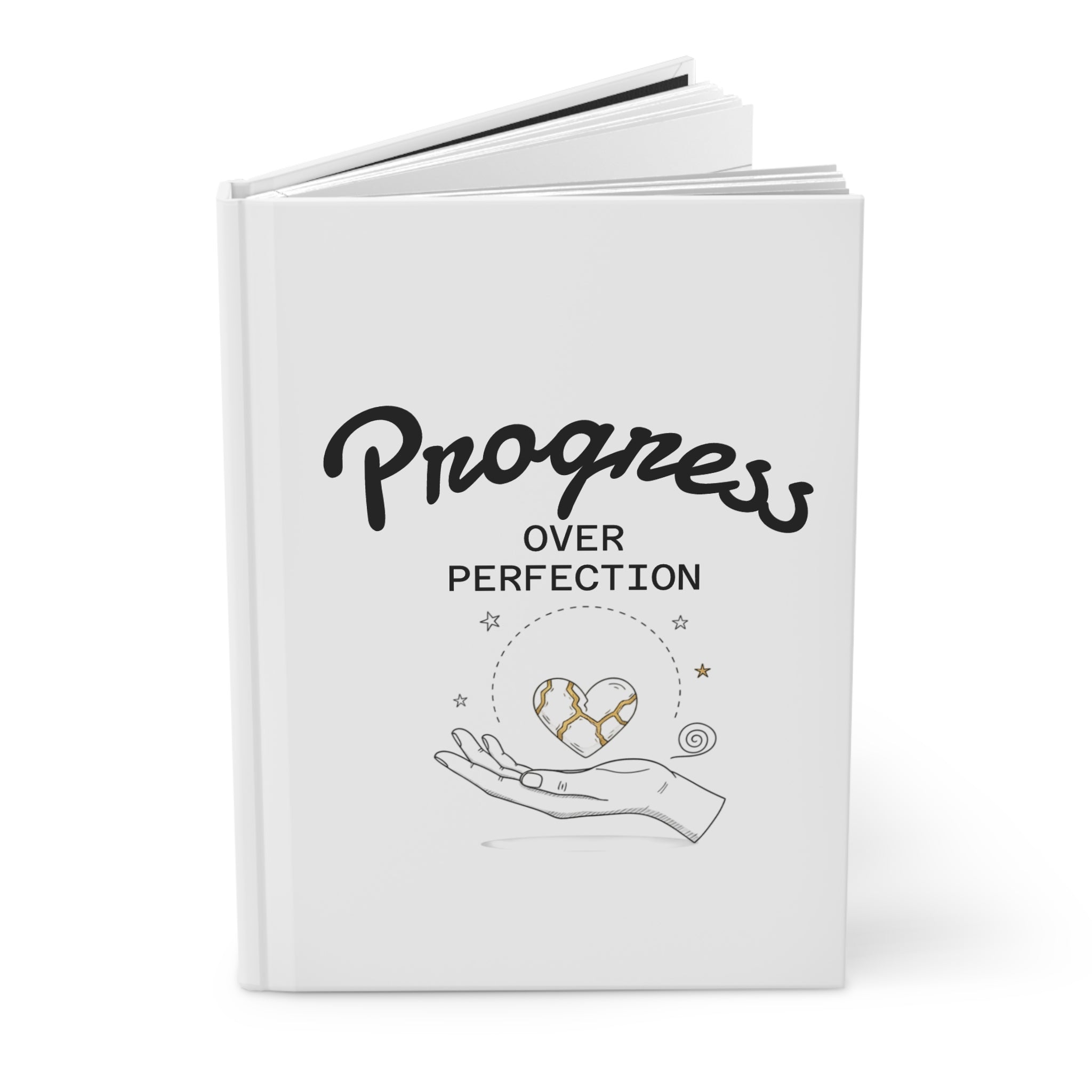 Progress Over Perfection Hardcover Journal — Kintsugi Broken Heart Design