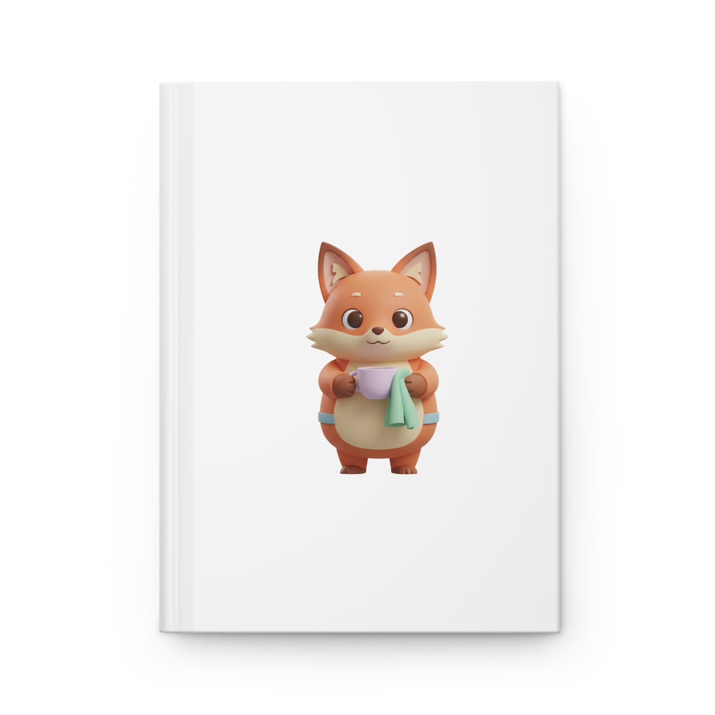 Cleaning Fox Hardcover Journal — Cute Fox Cleaning Illustration Notebook