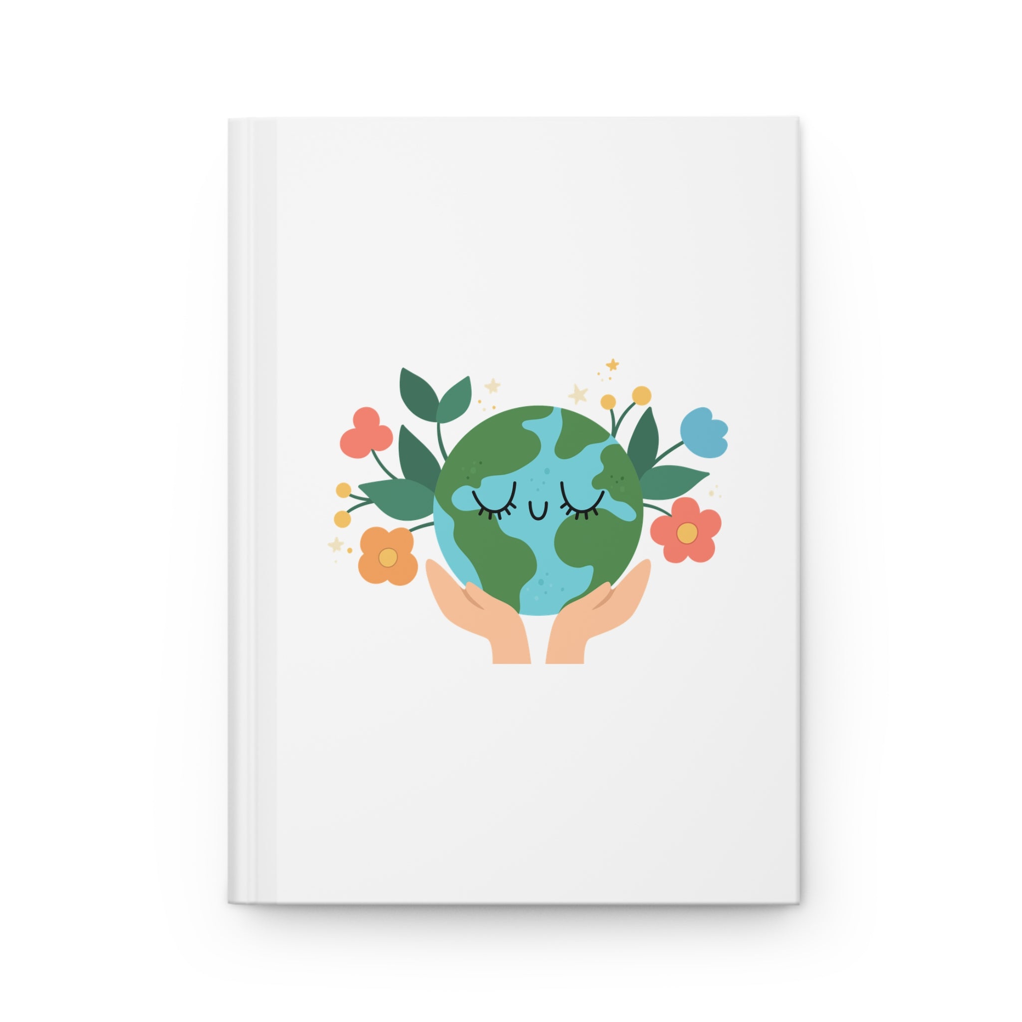 Blooming World Hardcover Journal — Hands Holding a Blooming Earth Notebook