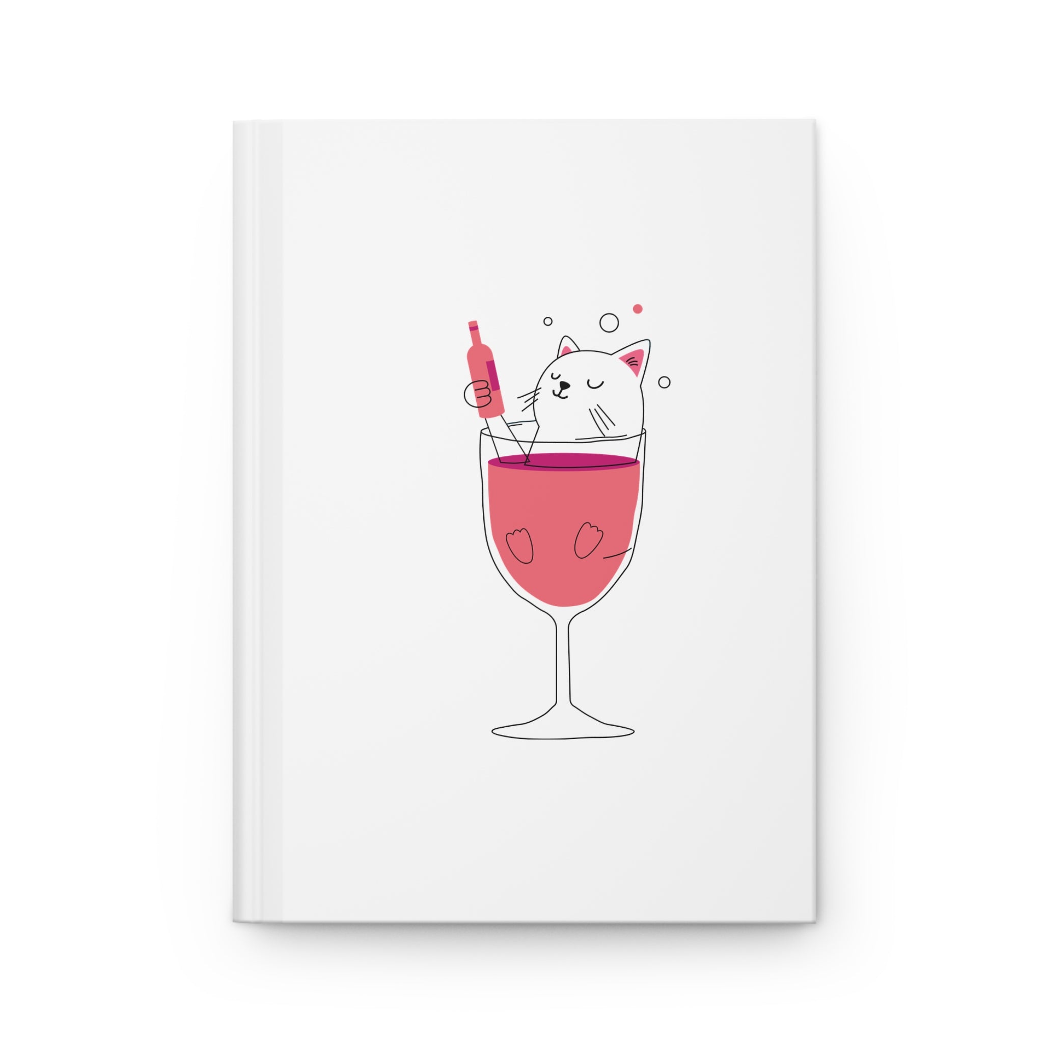 Cat in a Wine Glass Hardcover Journal — Whimsical Cat Lover Notebook