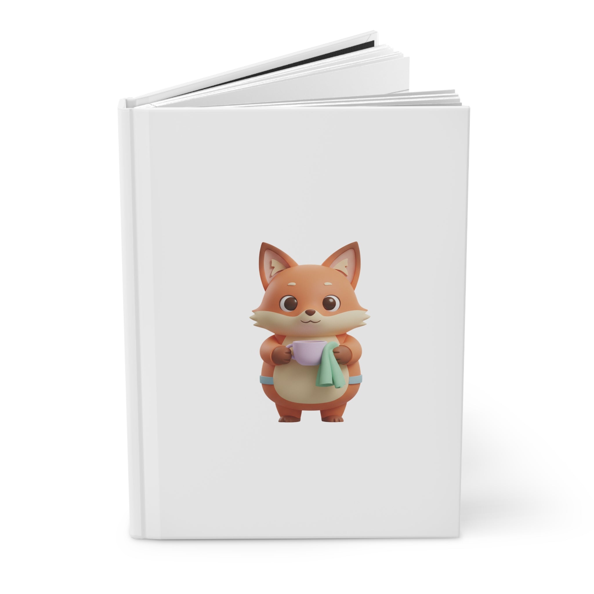 Cleaning Fox Hardcover Journal — Cute Fox Cleaning Illustration Notebook