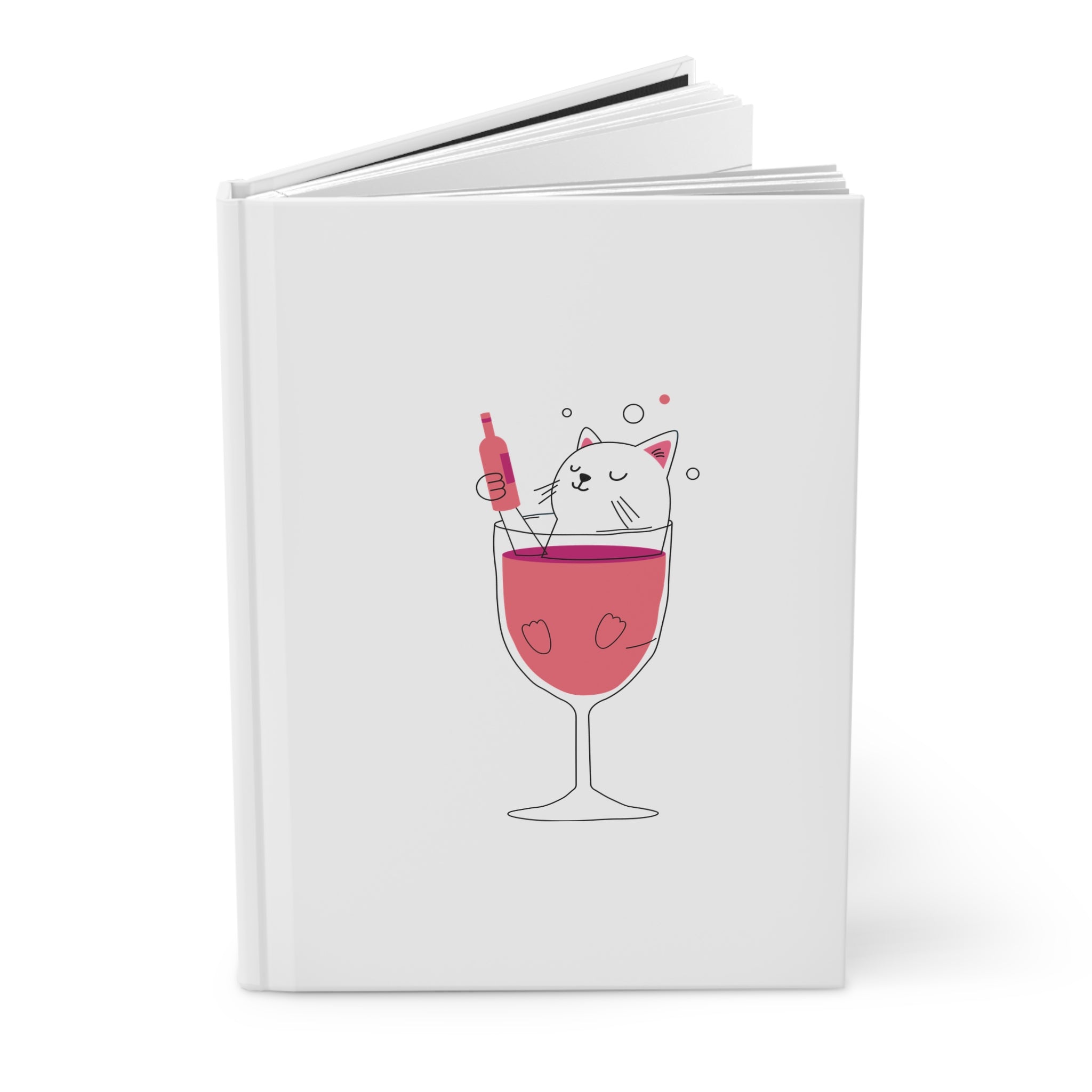 Cat in a Wine Glass Hardcover Journal — Whimsical Cat Lover Notebook